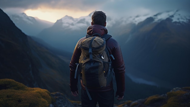 An adventurer admiring a landscape