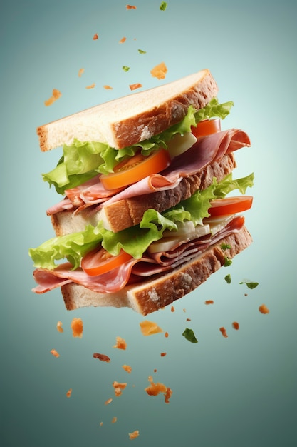 Advertisement for food with floating sandwich