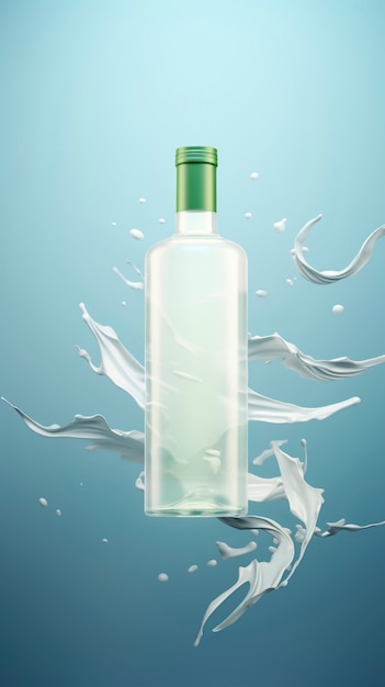 Free photo advertisement for spirits with floating bottle