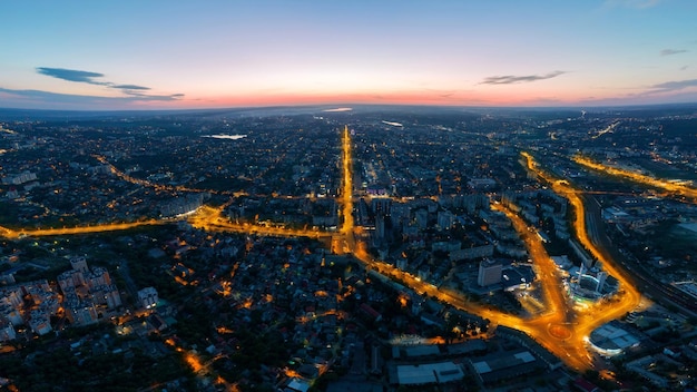 Free photo aerial drone panoramic view of chisinau at sunset moldova