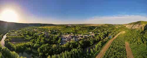 Free photo aerial drone panoramic view of a nature in moldova