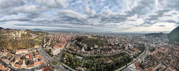 Free photo aerial drone panoramic view of the old brasov centre romania