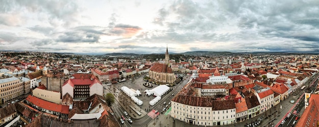 Free Photo aerial drone panoramic view of saint michael church in cluj romania