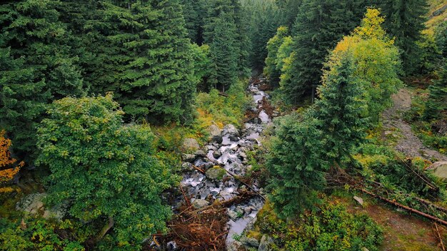 Aerial drone view of Balea waterfall in Romania