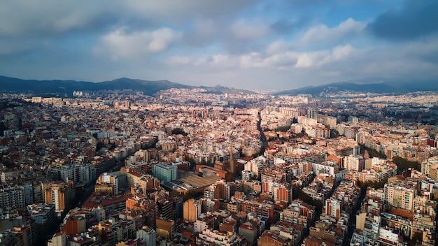 Aerial drone view of Barcelona, Spain