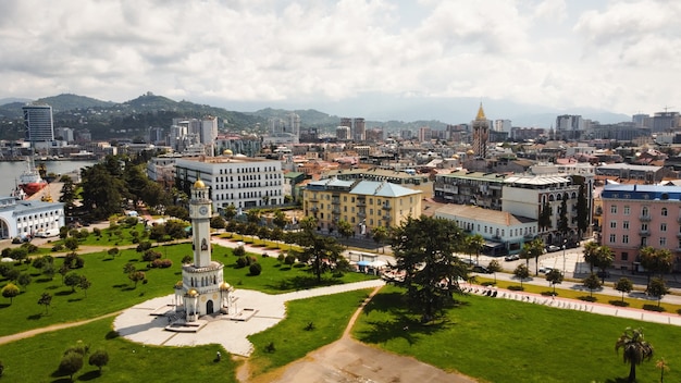 Free Photo aerial drone view of batumi georgia old and modern buildings greenery roads mountains