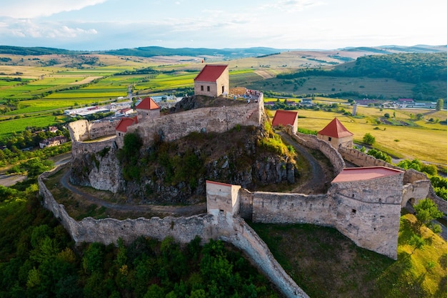 Free photo aerial drone view of rupea fortress romania