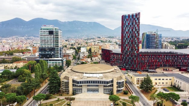 Aerial drone view of Tirana Albania