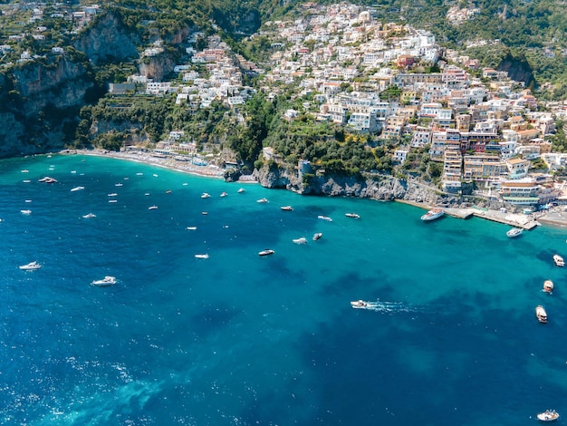 Free Photo aerial drone view of the tyrrhenian sea coast in positano italy