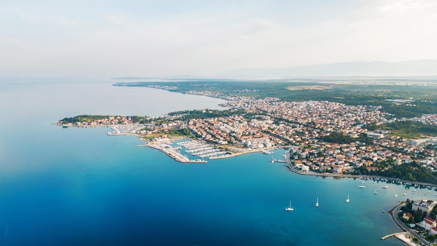 Free Photo aerial drone view of zadar at sunset croatia historical city centre with old buildings