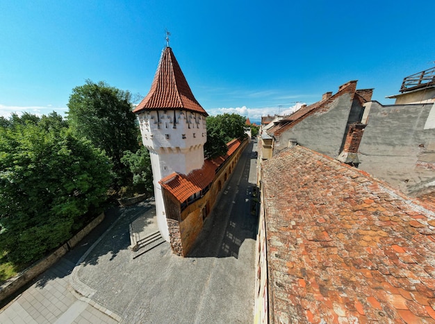 Aerial drone wide view of the Historic Centre of Sibiu Romania