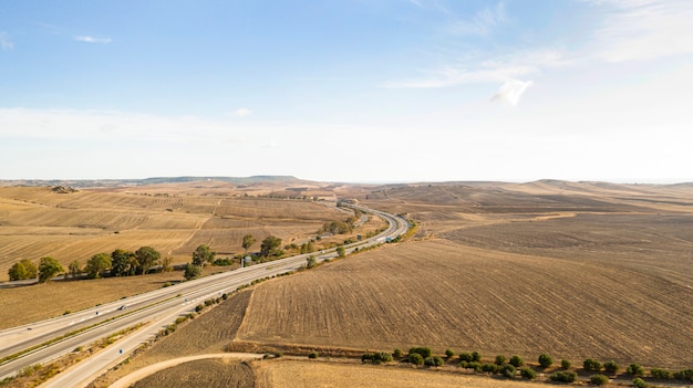 Free photo aerial panoramic landscape view of a road