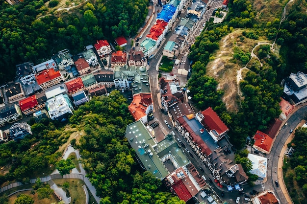 Aerial Panoramic view to the Andreevsky Descent the historical part of the city