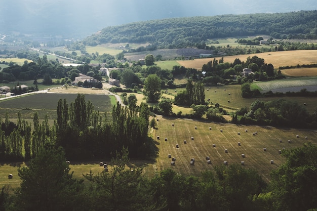 Free Photo aerial scenery of a beautiful village with trees and lowlands