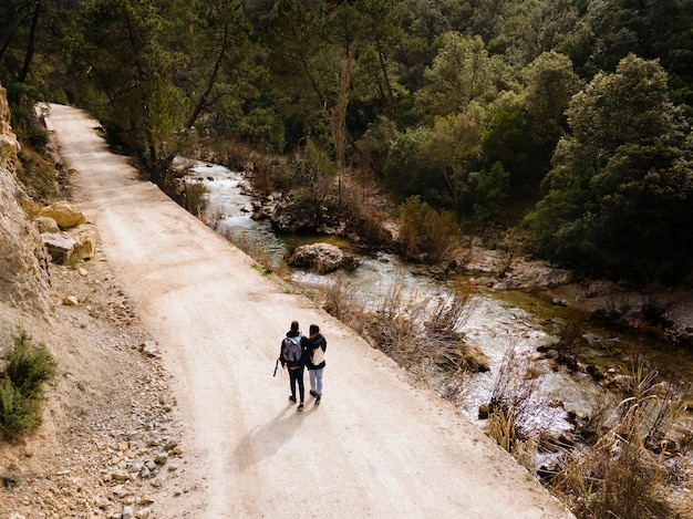 Aerial scenery view people walking