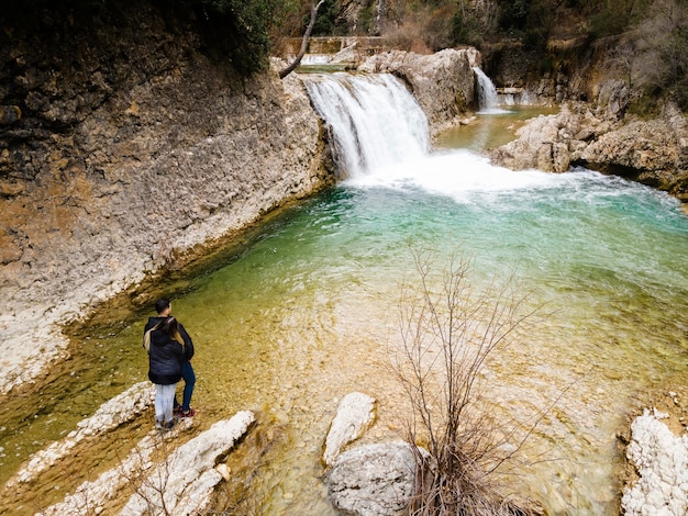 Aerial scenery view of waterfall