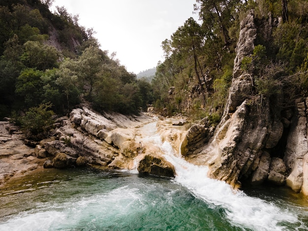 Aerial scenery view of waterfall