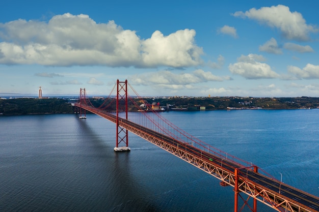 Aerial shot of 25th of April Bridge, Lisbon