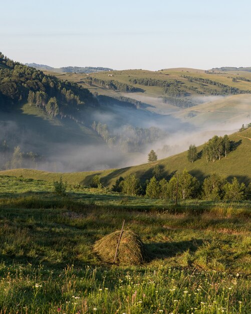 Aerial shot of an amazing mountain landscape in Transylvania, Romania