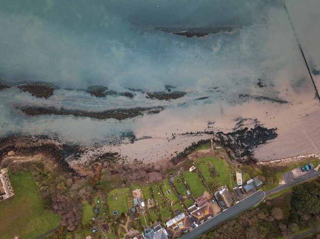 Aerial shot of the area of the Sandsfoot Beach, Weymouth, Dorset taken with a drone