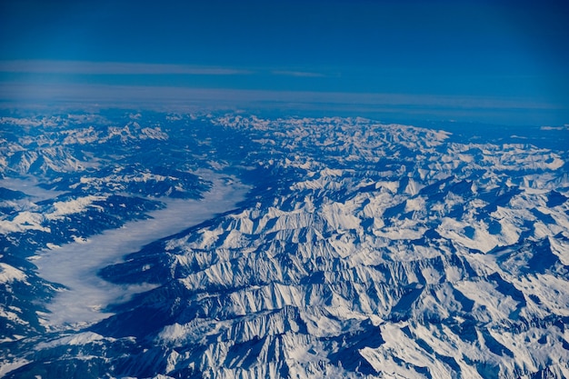 Aerial shot of blue mountain ranges