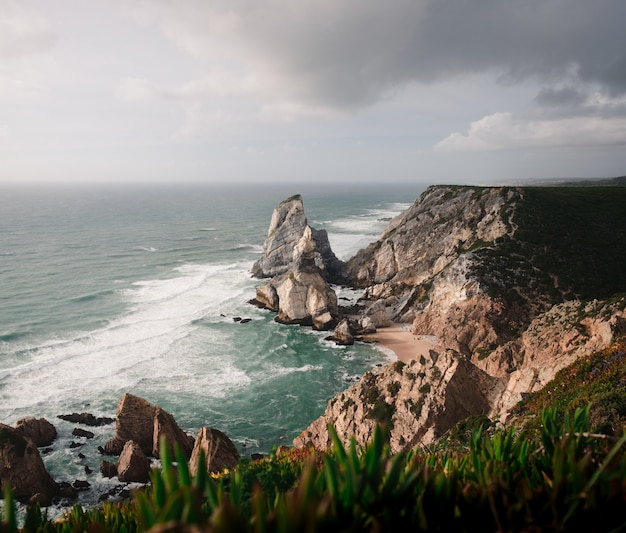 Aerial shot of  Cabo da Roca Colares on a stormy weather