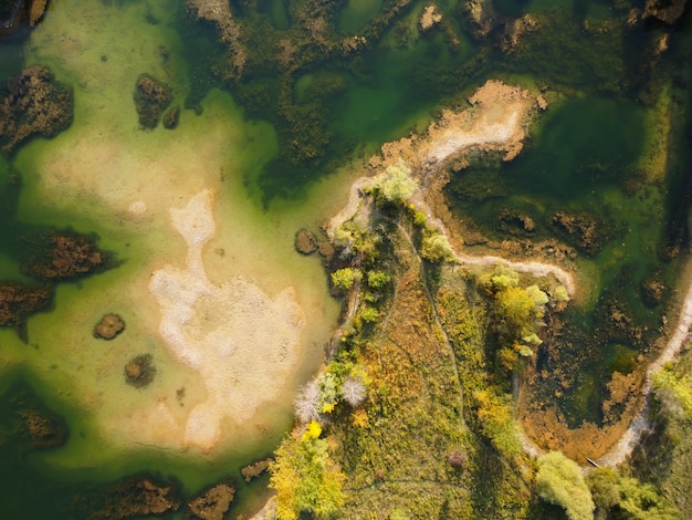 Aerial shot of a lake and landscape