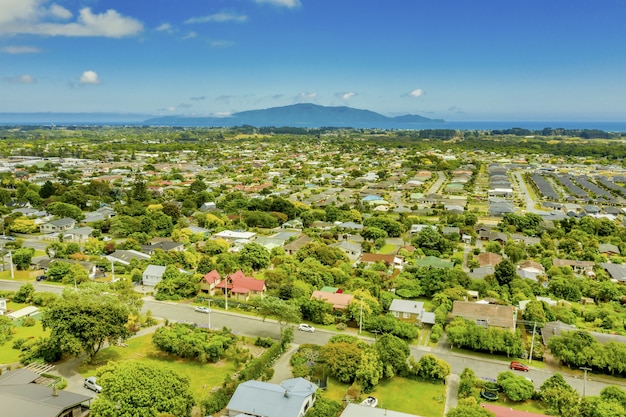 Free Photo aerial shot of the mesmerizing scenery of waikanae township in new zealand