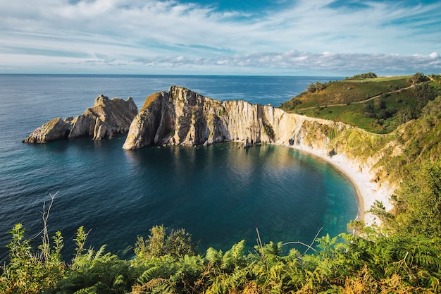 Aerial shot of Playa del Silencio Asturias Spain