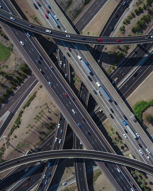 Free Photo aerial view of a busy highway intersection full of traffic during daytime