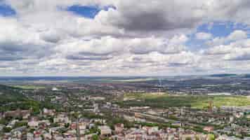 Free photo aerial view of chernivtsi city historical center from above western ukraine.