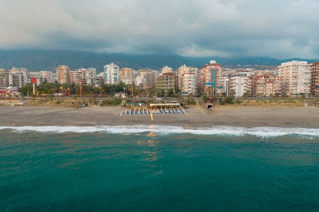 Aerial view of city on the coastline in Turkey