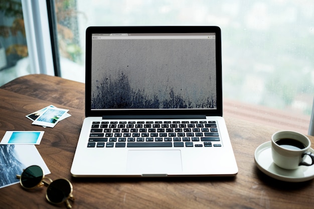 Free Photo aerial view of computer laptop on wooden table photography hobby concept