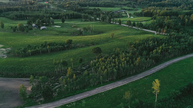 Free photo aerial view of countryside and road