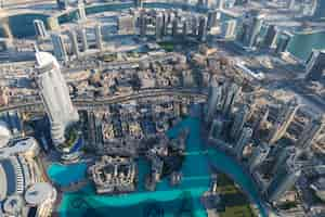 Free photo aerial view of dubai city from the top of a tower.