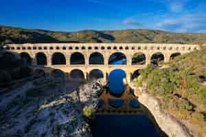 Free photo aerial view of famous pont du gard