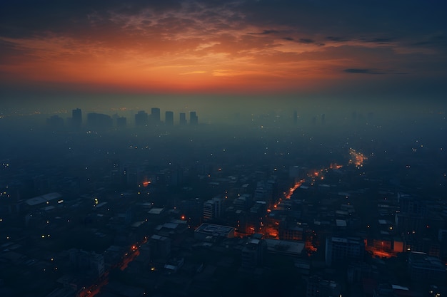 Free photo aerial view on foggy city