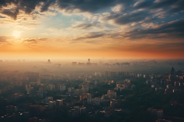 Free Photo aerial view on foggy city