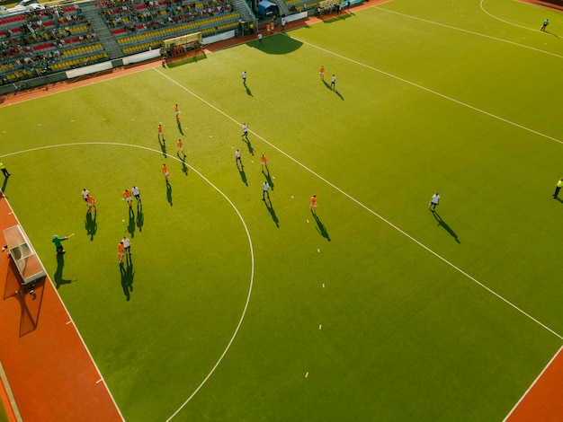 Aerial view of grass field for hockey