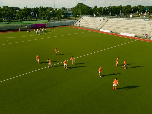 Free photo aerial view of grass field for hockey