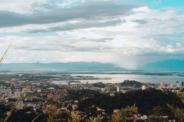 Aerial view of the Guanabara Bay in Rio de Janeiro, Brasil