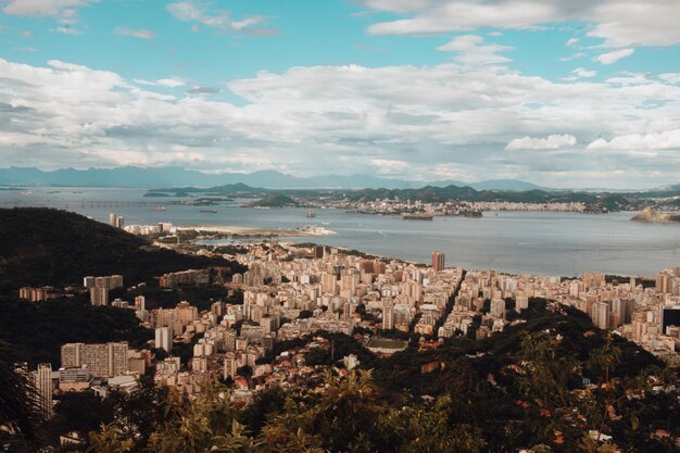 Aerial view of the Guanabara Bay in Rio de Janeiro, Brasil