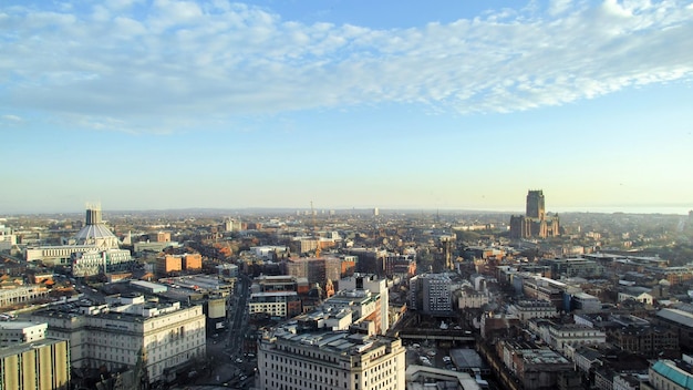 Aerial view of the Liverpool from a view point United Kingdom