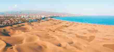 Free photo aerial view of the maspalomas dunes on the gran canaria island