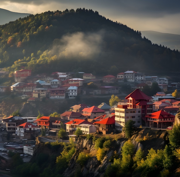 Free photo aerial view on mountain city