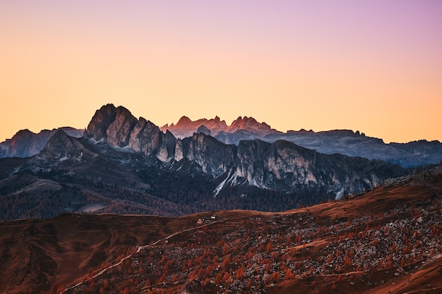 Aerial view of mountains during sunset