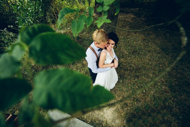 Aerial view of newlyweds