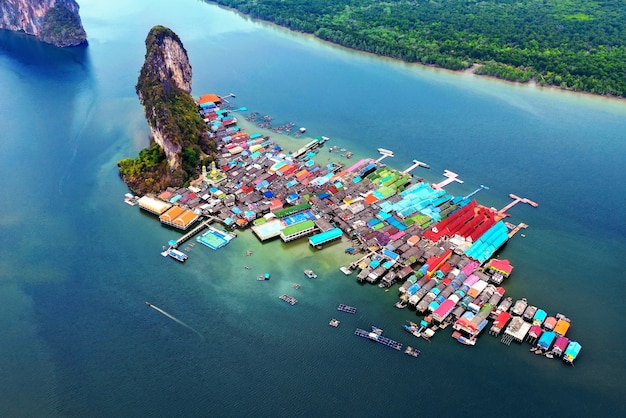 Aerial view of Panyee island in Phang Nga, Thailand.