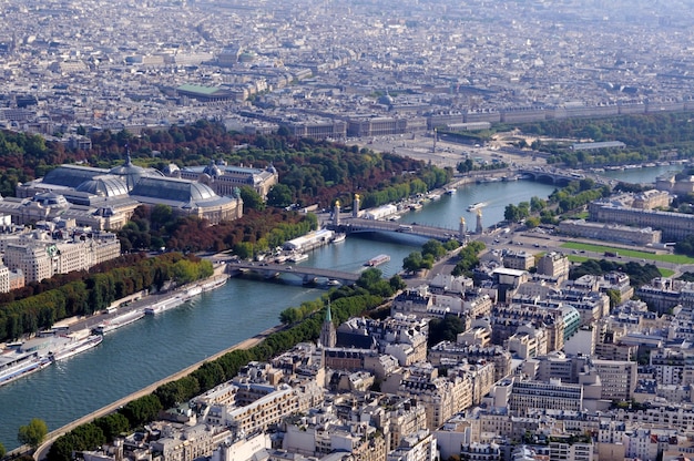 Free Photo aerial view of paris with river seine