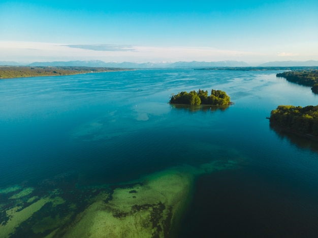 Free Photo aerial view of the rose island in lake starnberg